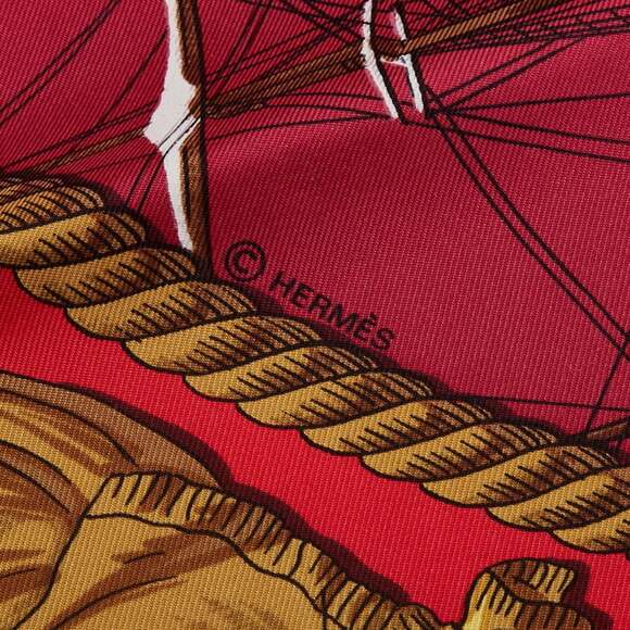 HERMES Authentic Red Silk Scarf - Picture 4 of 6